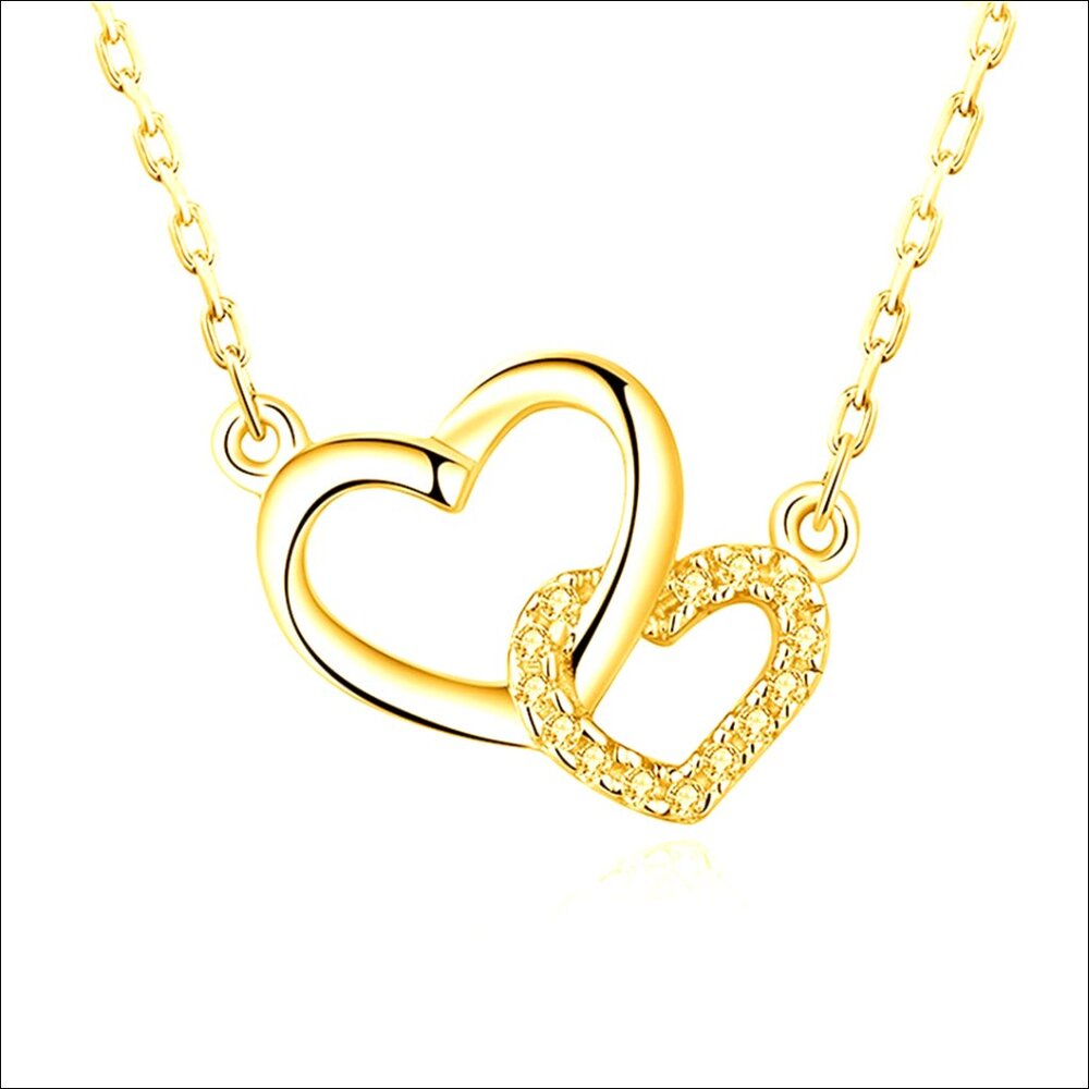 Sterling Silver Double Heart Pendant Necklace with Cubic Zirconia
